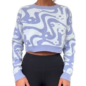 Hollister Women's S Lavender White Psychedelic Floral Swirl Crop Sweater Hipster
